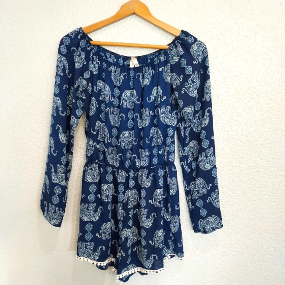 Jesse & J Blue Elephant Boho Romper Size X-Large